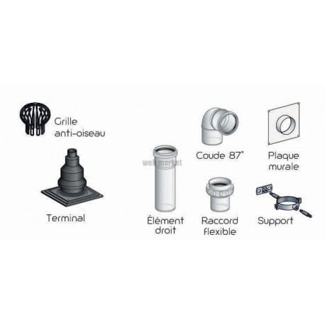 Kit raccord C9 D 80 - D 80 / 125 ventouse PPA, noir KIN C9 80 80PPA/ réf. 27080582