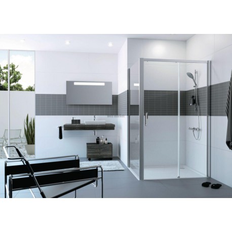Paroi de douche en verre porte coulissante 1 élément avec segment fixe fixation droite chromé Réf. C25609069322