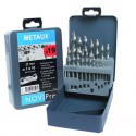 Coffret Métal de 19 Forets cylindriques HSS Pro Novipro pour métaux diamètres 1 à 10mm par 1/2