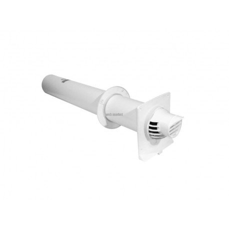 Terminal horizontal anti-glace Rolux Condensation PPTL/PVC diamètre 80 / 125 longueur 800 mm Fioul / Gaz Blanc réf. 223150