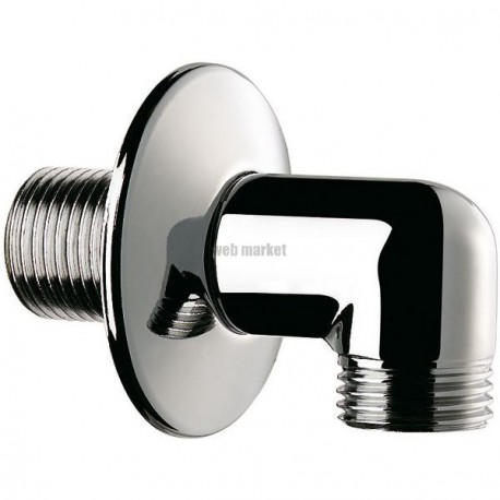 Coude de sortie murale mâle 15x21 mâle 15x21 à rosace diamètre 50 pour flexible de douche Réf : 868121