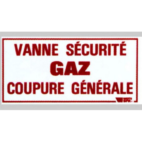 Plaque signalétique VSG   coupure générale   réf. 22L0792010