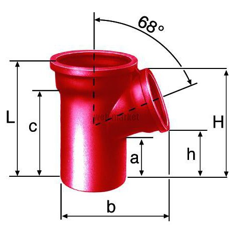 Embranchement Culotte simple SME à 68° en fonte diamètre nominal 100-100mm Réf. 156149 PAM