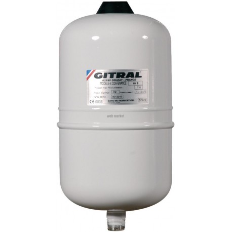 Vase d expansion à membrane fixe HYDROCHAUD manchon 3 / 4   8 litres 10 bars -10/+99°C    réf. HY8