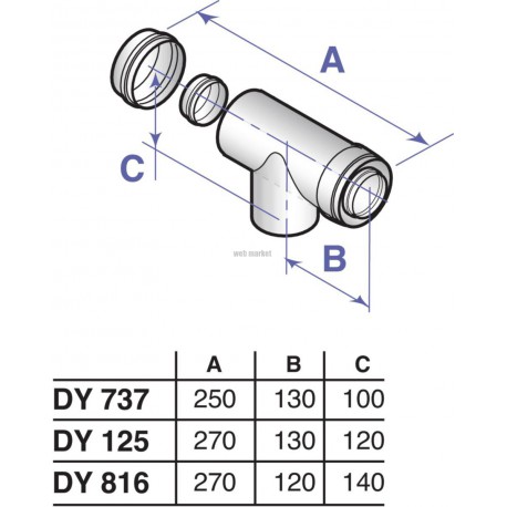 Té de visite Alu/PPS diamètre 80 / 125 mm DY125 réf. 84887525
