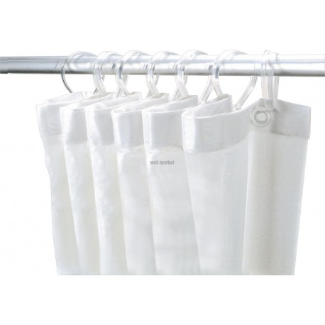 Rideau de douche avec 8 mousquetons plastique, hauteur 2 m, largeur 1,20 m, PVC blanc réf. 1382