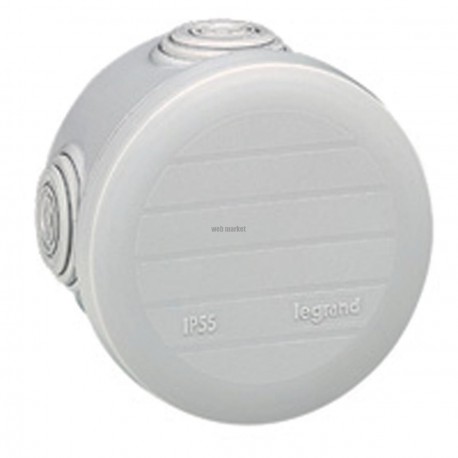 Boîte ronde - Ø 70/h 45 étanche Plexo gris - embout (4) - IP55 - Ref.092002