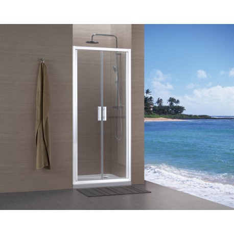 Paroi Concerto accès de face 2 portes battantes 70cm profilé blanc verre transparent