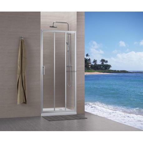 Paroi de douche Concerto accès de face coulissant 3 vantaux L 100 x H 195 cm profilé argent brillant verre transparent
