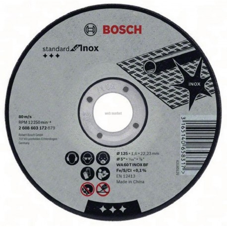 Disque à tronçonner à moyeu plat Standard For Inox WA 60 T BF 125mm-22,23mm-1,6mm Réf. 2608603172