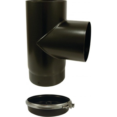 Té avec tampon émaillé 7 / 10e soudé en continue, diamètre 130 mm, noir mat (RAL 9019) TE TP 130 E NM / réf. 56130955