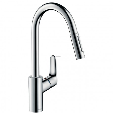 Mitigeur évier FOCUS bec pivotant 150° orientable et douchette extractible 2 jets