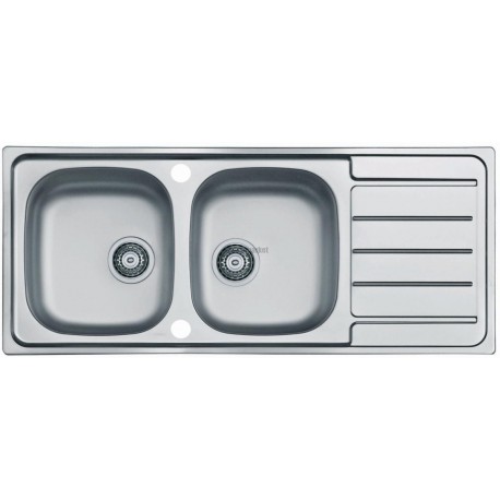 Evier à encastrer en inox 18/10, 2 cuves, bonde panier diamètre 9 cm, vidage automatique réf. EEBM116A04