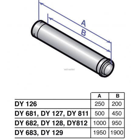 Rallonge concentrique Alu/PPS diamètre 80 / 125 mm longueur 1950 mm DY129 réf. 84887529