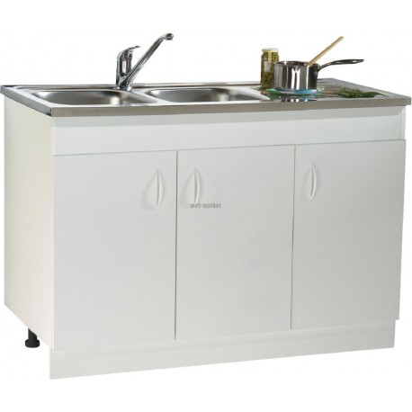 Sous-évier SIM CLIP sur pieds réglables NF. avec plinthe clipsable. mélaminé blanc. 3 Portes réf. S11N13120