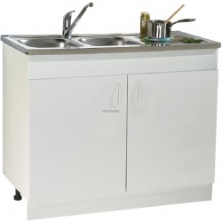 Sous-évier SIM'CLIP sur pieds réglables NF. avec plinthe clipsable. mélaminé blanc. 2 Portes réf. S11N12090