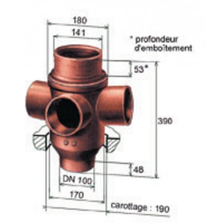 Culotte chute unique 180° à 2 piquages SMU® S - fonte brun-rouge - Ø 100 mm