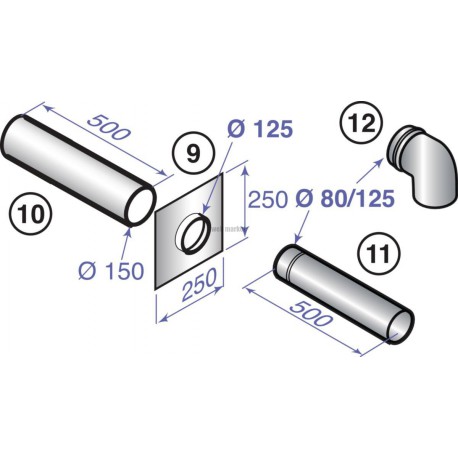 Kit de raccordement chaudière perpendiculaire diamètre 80 / 125 mm DY849 réf. 100003271