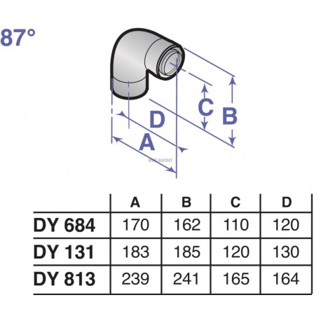 Coude PPS 87° diamètre 60 / 100 mm colis DY684 réf. 84887684