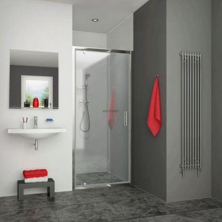 Porte de douche pivotante, pivots excentrés, EQUI, largeur 1000 mm, hauteur 1900 mm, profilé argent poli, verre Clair traité