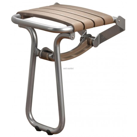 Siège de douche escamotable avec béquille automatique, tube en aluminium D 25 mm, lattes polypropylène soft taupe, époxy gris