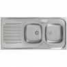 Evier à poser NF monobloc inox 18/10 lisse, 2 cuves, 1 égouttoir, L120 cm sans vidage réf EPBM120A04