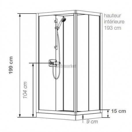 Cabine de douche Kineprime glass 100x80 coulissant receveur bas thermostatique réf. CA703TTN