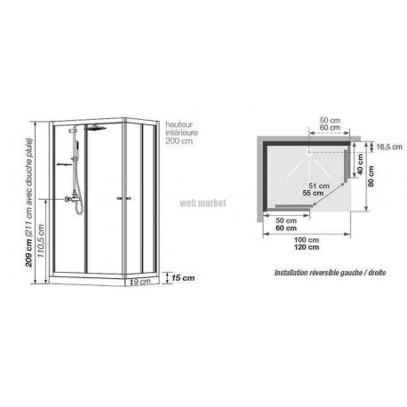 Cabine de douche Eden2 coulissant 100x80 réf. CA836