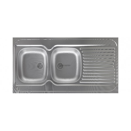 Evier à poser Monobloc inox 18/10 toilé, 2 cuves 1 égouttoir, l 120 cm sans vidage Réf EPBZ120G00