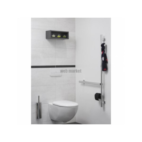 Barre d'appui en L multifonctions 551x1050mm, avec porte-rouleau et patère, tube aluminium Ø 38 x 25 mm époxy anthracite réf: 04