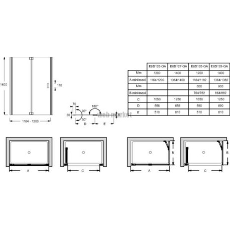 Capsule pare-bain d'angle 120x80cm réf. E6D128-GA