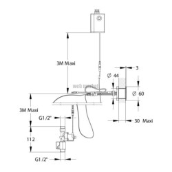 Détection modulaire murale PRESTO pour lavabo en cloison de 1 à 30mm. Déclenchement électronique sans contact. Débit 3l/min. Ali