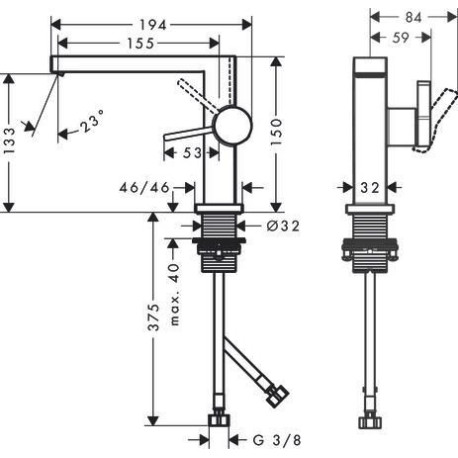 Mitigeur lavabo 110 Tecturis E  Fine CoolStart sans tirette ni vidage Blanc mat Réf. 73021700
