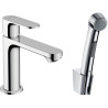 Mitigeur de lavabo 110 Rebris S avec bidette et flexible 160cm sans tirette ni vidage Chromé Réf. 72215000