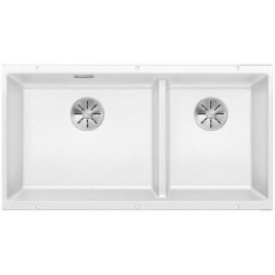 Cuve à intégrer sous plan en SILGRANITPuraDur BLANCOSUBLINE 480/320 U 2 Cuves sans égouttoir vidage 90 mm InFino manuel et siphon couleur blanc garantie 10 ans Réf. 523588