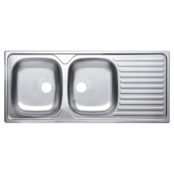 Evier à encastrer ÉCO 2 cuves 1160  inox18/10 nu, sans vidage, Satiné