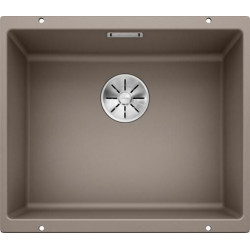 Cuve à intégrer sous plan en SILGRANITPuraDur BLANCOSUBLINE 500 U 1 Cuve sans égouttoir vidage 90 mm InFino manuel et siphon couleur tartufo garantie 10 ans Réf. 523439