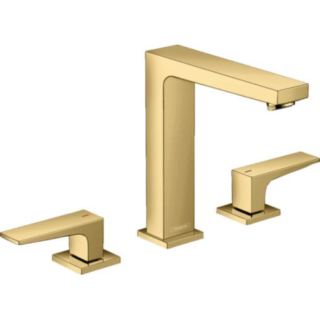 Mélangeur de lavabo Metropol 160 - 3 trous - poignées manettes - bonde push-open - finition aspect doré poli Réf. 32515990