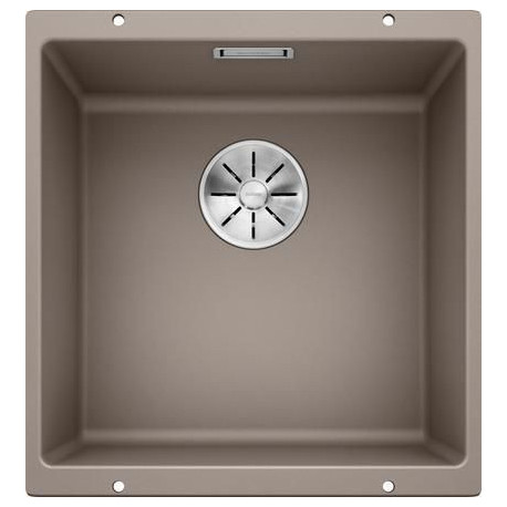Cuve à intégrer sous plan en SILGRANITPuraDur BLANCOSUBLINE 400 U 1 Cuve sans égouttoir vidage 90 mm InFino manuel et siphon couleur tartufo garantie 10 ans Réf. 523429