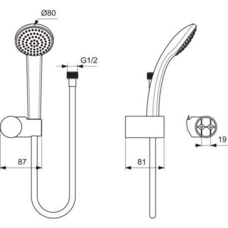 Ensemble support de douche IDEALRAIN S1, 1jet, chromé : réf. B9506AA