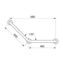 Barre à 135° diamètre 32 mm 400 x 400 mm 3 points de fixation inox poli brillant réf. 5082P