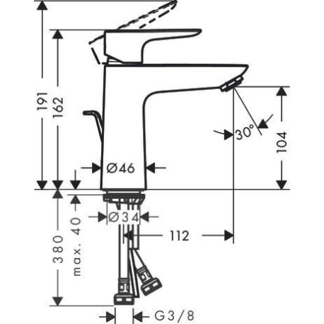 Mitigeur  lavabo TALIS E  110 CH3 CoolStart avec tirette et vidage Blanc mat Réf. 71713700