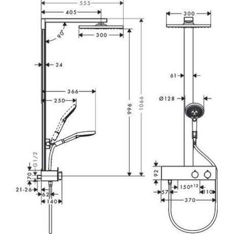 Colonne de douche SHOWERPIPE RAINDANCE E 300 1jet 350 ST réf. 27361000