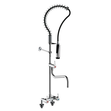 Colonne mélangeur évier PRESTO CHEF deux trous sur plage avec douchette, bec de remplissage L. 340 mm Chromé Réf : 70828