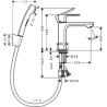Mitigeur de lavabo 110 Rebris S avec bidette et flexible 160cm sans tirette ni vidage Noir mat Réf. 72215670
