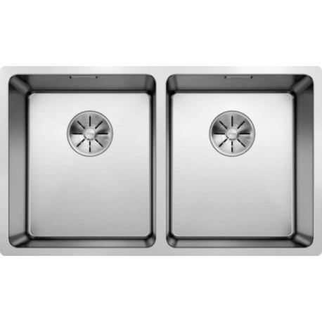 Cuve à intégrer sous plan en acier inox lisse BLANCO ANDANO 340/340 U 2 Cuves sans égouttoir vidage 90 mm InFino manuel et siphon couleur satiné garantie à vie Réf. 522983