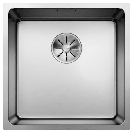 Cuve à encastrer à fleur en acier inox lisse BLANCO ANDANO 450 IF 1 Cuve sans égouttoir vidage 90mm InFino manuel et siphon couleur satiné garantie à vie Réf. 522961
