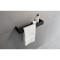 Étagère à rebord L45 cm avec porte serviette, finition noir mat Réf. R90AKFMPS45-H