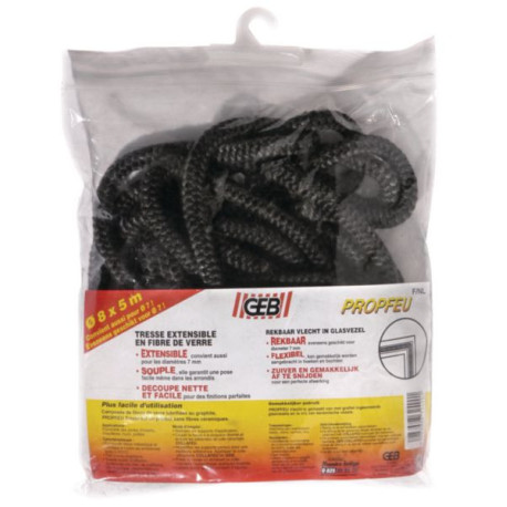 Tresse ronde d'étanchéité extensible en fibre de verre D4/5/6mm sachet de 5m réf 832390