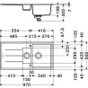Évier BASIS granit blanc 1 bac 1/2 + 1 égouttoir Ø de la bonde 90 x l. 97 x prof. 50 cm